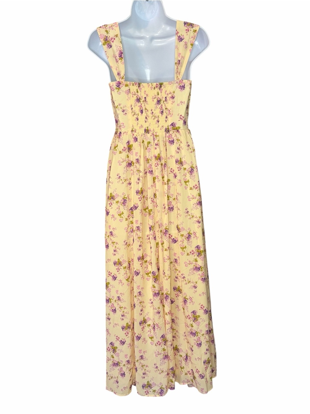 NWT Grace Karin Floral Maxi Dress Cream Purple Smocked Cottagecore Size Small - Picture 3 of 7